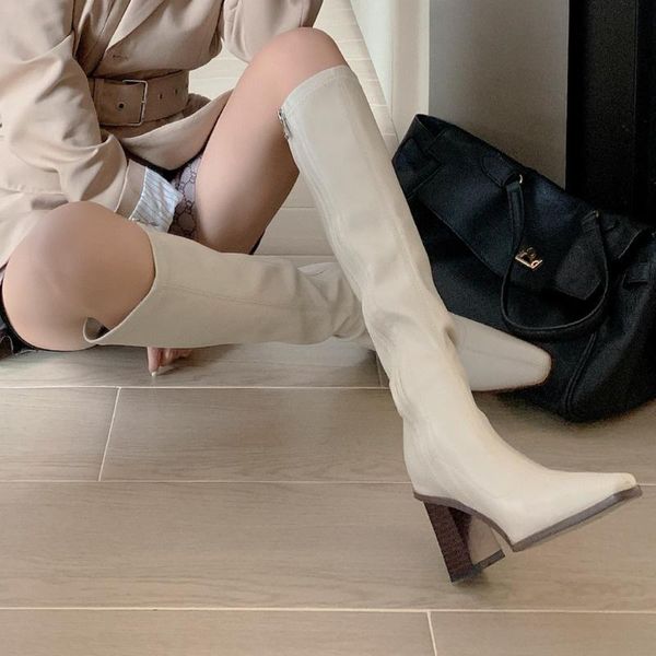 

boots women's 2021 autumn and winter thin legged boot thick heel sole increased simple fashion high tube women shoes, Black