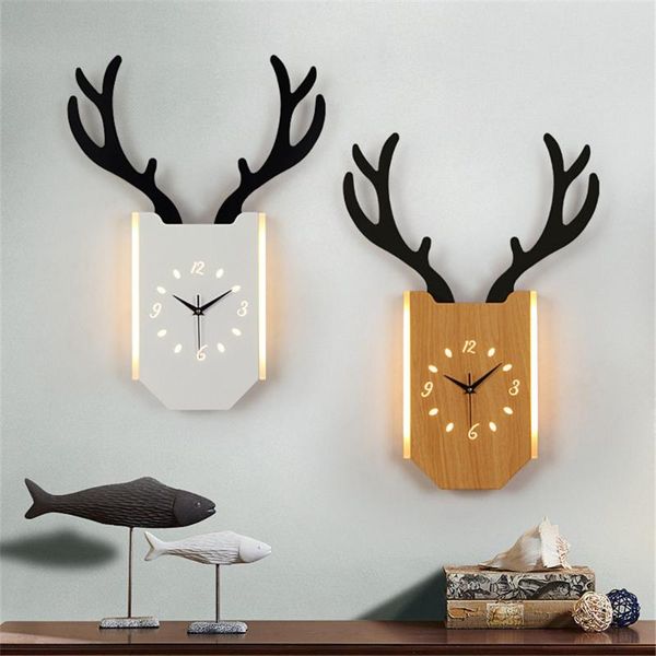 

wall clocks nordic decorative deer clock art silent wooden hanging simple wanduhr modern minimalist living room