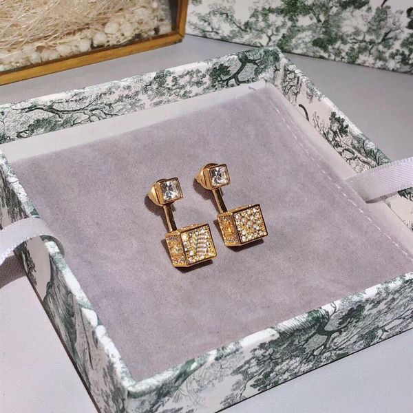 

fashion square shape earrings letters golden diamond earrings 925 silver needle women earrings supply nrj