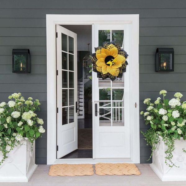 

33x33cm sunflower wreath door spring artificial simulation leaf bee decor garland wall hanging home party wedding decoration decorative flow