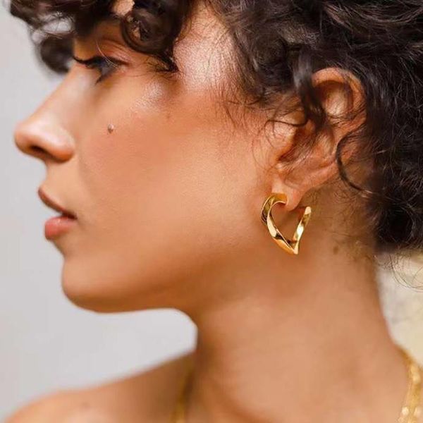 

hoop & huggie h20 amorita boutique trendy gold mental geometric irregular heart shape earrings for women girl jewelry gift, Golden;silver