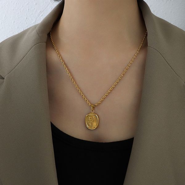 

18k gold plated charm mens women flower pendant necklaces fashion hip hop jewelry 50cm long stainless steel link chain designer necklace, Silver