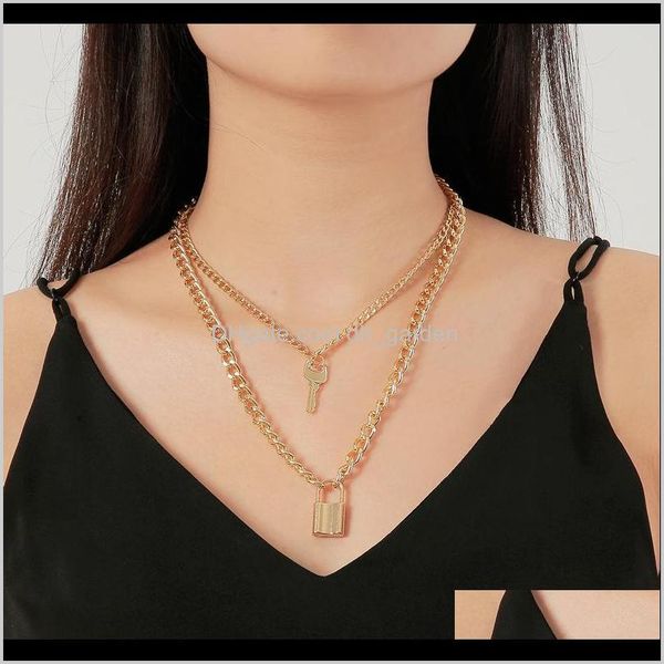 

& pendants drop delivery 2021 multi layer golden lock and key pendant necklaces steampunk choker chain necklace couple jewelry gifts cd0gf, Silver