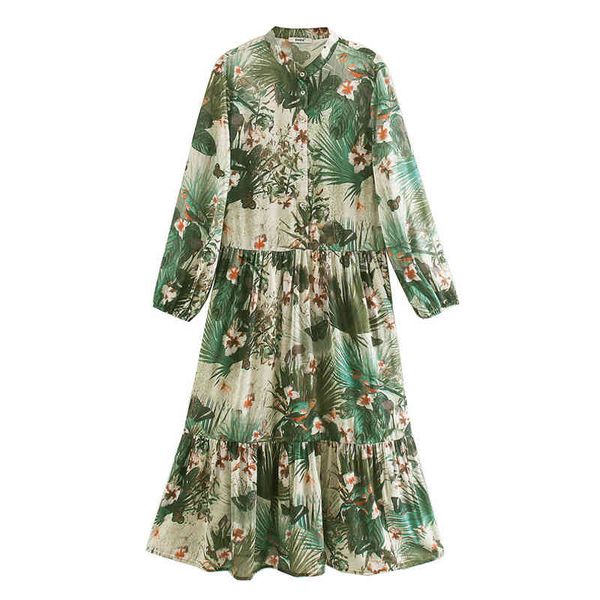 

vintage chic floral print long dress women fashion lapel collar chiffon dress elegant ladies long sleeve midi dresses 210520, Black;gray