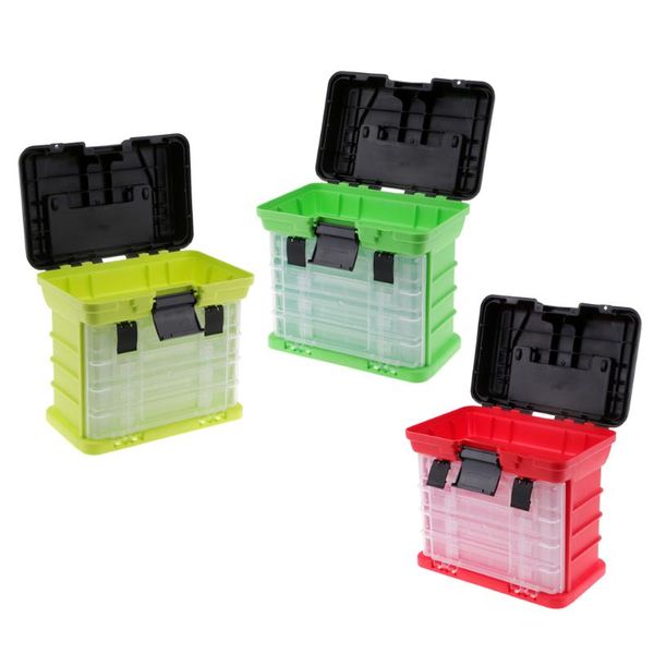 

layers high strength plastic fishing lure bait hook tackle storage box handheld case with 4 removable clear accessories