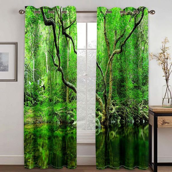 

curtain & drapes 3d green plant landscape leisure pattern blackout set, suitable for home curtains in the living room and bedroom