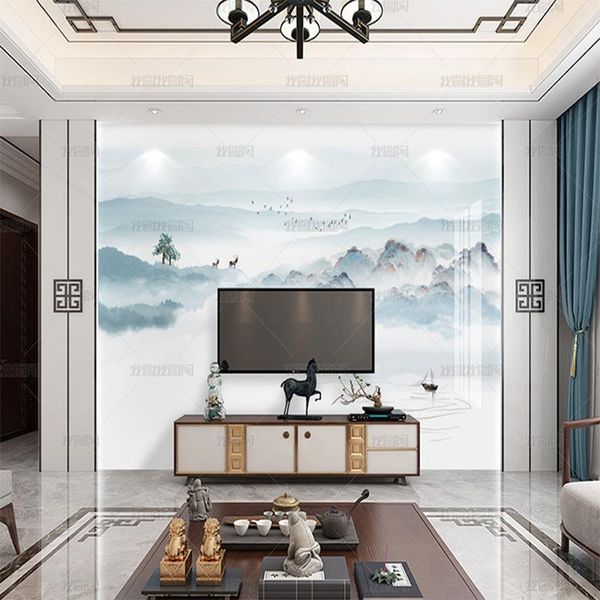 

wallpapers background wall of tv sofa with blue landscape microcrystalline stone