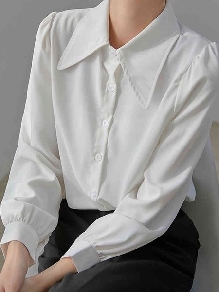

sweater women peter pan collar lace stitching casual poplin blouse shirts sleeve single-breasted white chemise chic, White;black