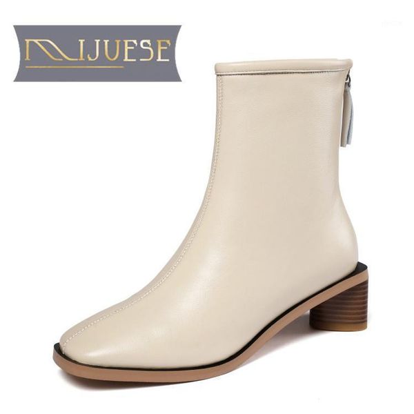 

boots mljuese 2021 women ankle sheepskin winter short plush square toe zipper high heels female size 391, Black