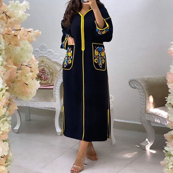 

2021dubai hijab print elegant women dress vintage long sleeve muslim abaya robe islam turkey long dress autumn 2021 femme vestiods, Black;gray