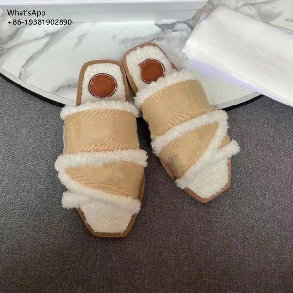 

slippers women's short plush slipper winter slides flat heel 2021autumn shoes indoor flip flop, Black