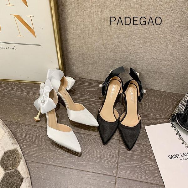 

womens shoes 2021 pearl for women wedding korean vintage high heels dress, Black
