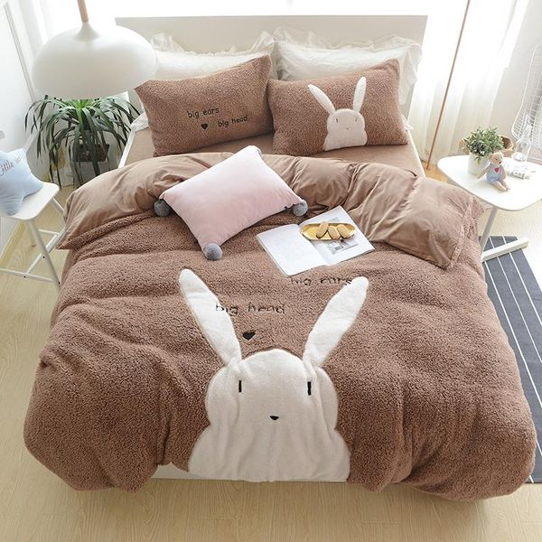 

bedding sets thick flannel lovely cartoon set warm fleece embroidery duvet cover flat sheet fitted pillowcases  4pcs size
