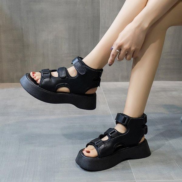 

sandals med breathable multicolored comfort shoes for women block heels 2021 summer medium sports chunky girls back strap ho, Black