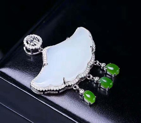 

lockets hetian baiyu silver inlay pendant tassel, classical h27#