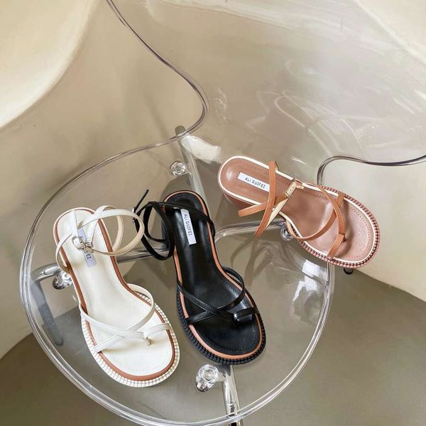 

summer style sandals women's flat buckle with skirt fairy thick heels fashion high, Black