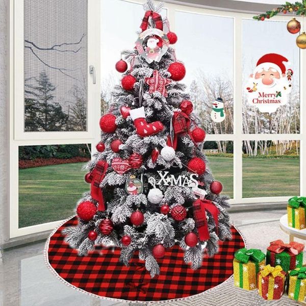 

christmas decorations 122cm red black checkered wool edge party home ball tree bottom decoration skirt y3a9