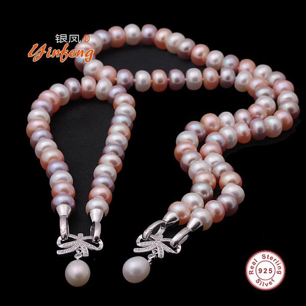 

earrings & necklace [meibapj] 100% real natural freshwater pearl jewelry sets and bracelet for women 925 silver bow pendant gift box