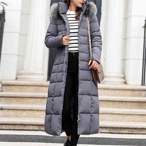 

style trendy coat women winter jacket cotton padded warm maxi puffer ladies long s parka femme 210925, Black