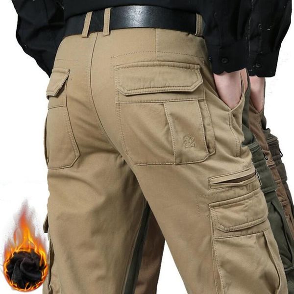 

men's pants autumn winter fleece thickened overalls hip hop long trousers men baggy casual warmth mens bottoms plus size 40 42 4, Black
