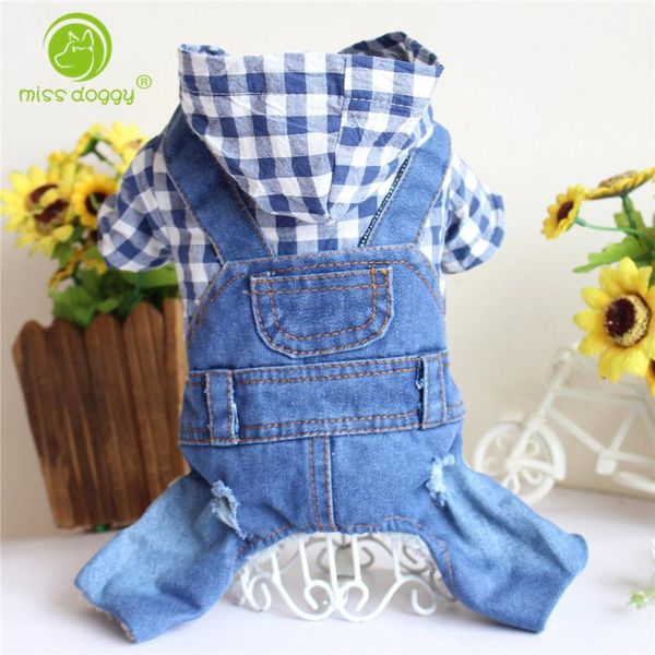 

dog apparel cowboy jean warm thick coat jacket with plaid costume all seasons clothes for chihuahua four leg clothing dogs