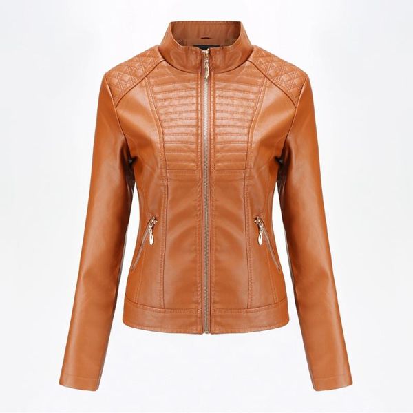 

women's leather & faux autumn short soft jacket women fashion zipper motorcycle pu biker ladies basic street coat, Black