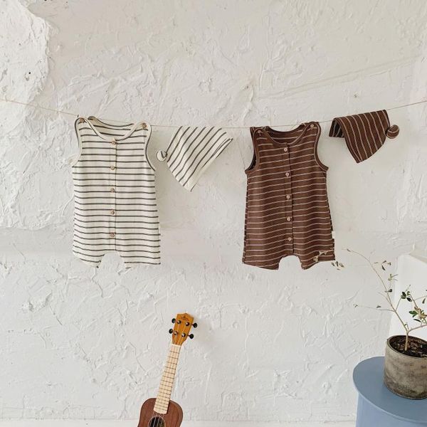 

korea style babys girls striped+hat romper cotton summer fashion jumpsuit 6-24 month jumpsuits, Blue