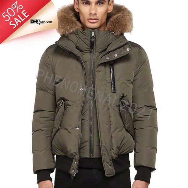 

mens winter coats canada parkas outerwear hooded manteau slim big real fur down jacket coat, Black