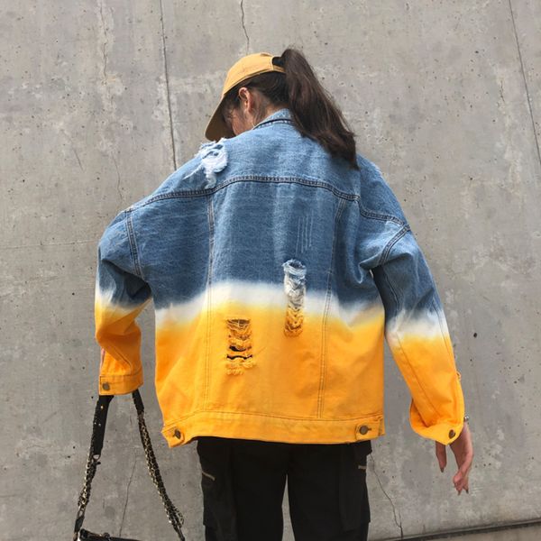 

Women's Jackets [DEAT] Loose Fit Spliced Mixed Color Hollow Out Denim Jacket Lapel Long Sleeve Women Coat Fashion Tide Spring 13P148 201014 WPOA, Black;brown