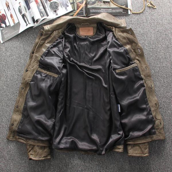 

men's leather & faux 2021 light brown casual style genuine shirt men real natural sheepskin spring slim fit short young male coat, Black