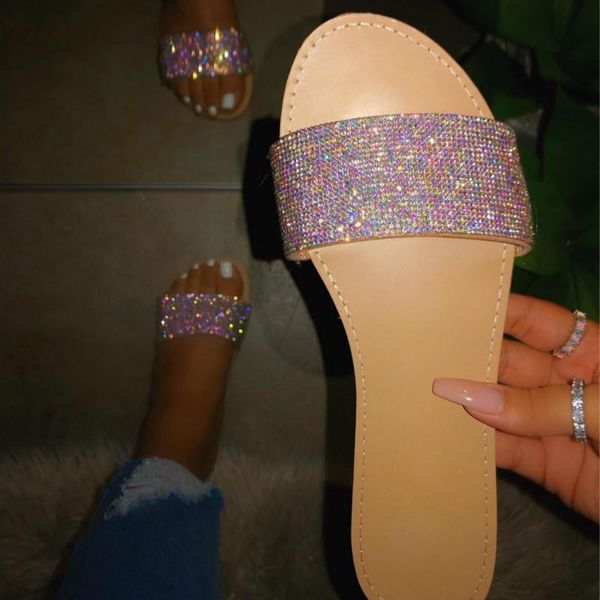 

slippers fashion shoes women flat outdoor rhinestone vacation ladies beach, Black