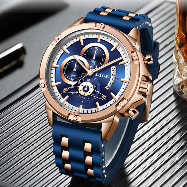 

wristwatches 2021 lige fashion mens watches unique silicone waterproof wrist watch men sports quartz clock relogio masculin, Slivery;brown