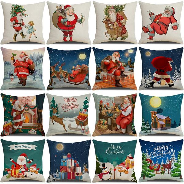 

cushion/decorative pillow cross-border cartoon santa claus reindeer series linen pillowcase nordic office sofa fashion simple cushion cover