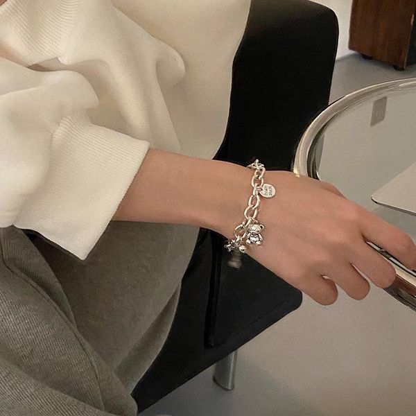 

charm bracelets handmade vintage cute bear pendent adjustable bracelet for women initial wedding luxury cuban link kpop jewelry gifts, Golden;silver