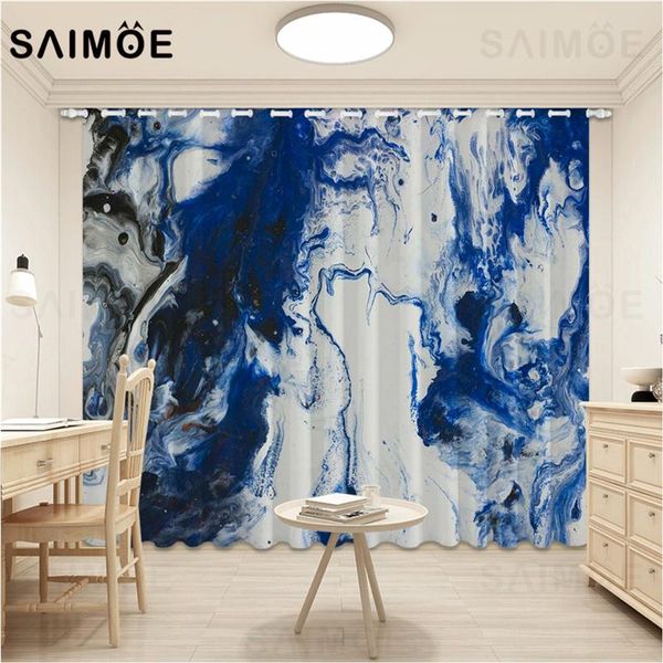 

curtain & drapes abstract marble texture curtains blue gold black lines modern 3d blackout bedroom living room decor ultra micro shading