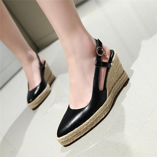 

summer sweet casual wedge women sandals back straps fashion shoes woman pointed toe black white sandal ladies