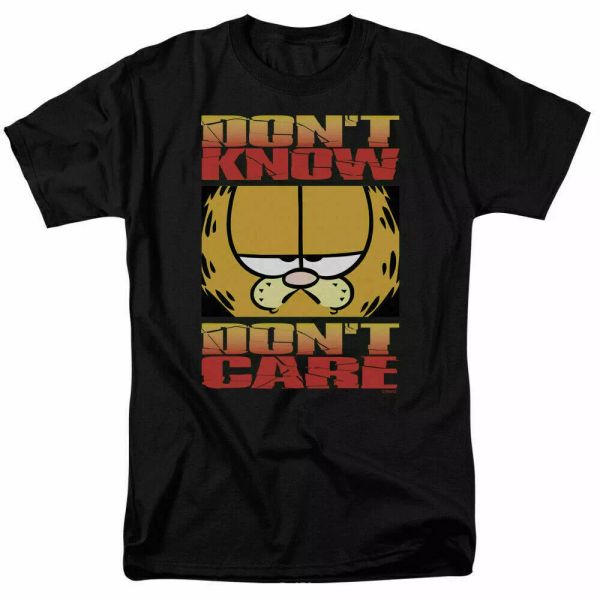

Garfield Don't Know Don't Care T Shirt Licensed Comic Book Tee Black, White;black