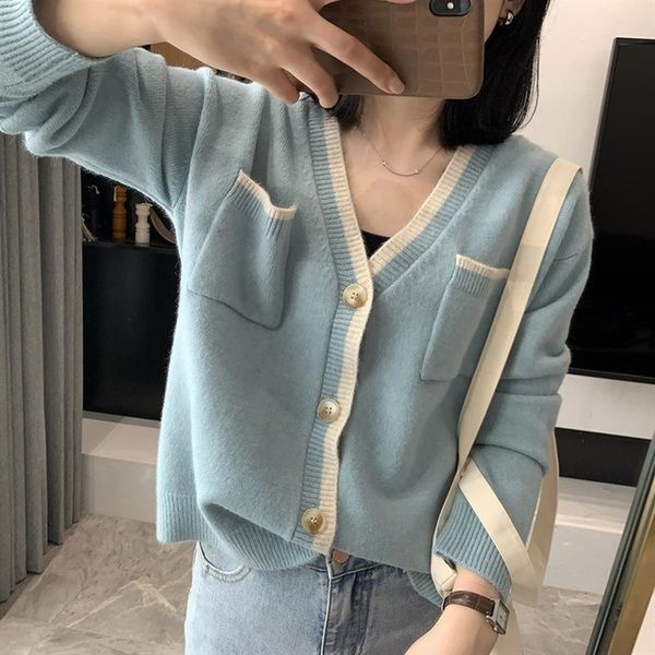 

luxury women's jackets outside with knitted cardigan small coat 2021 autumn sweater women's loose long sleeved top, Black;brown