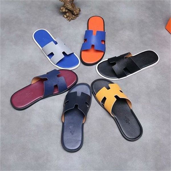 

slipper palm pattern h slippers men's summer wear trend leather one character sandalzly, Black
