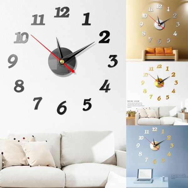 

wall clocks large number clock 3d mirror sticker modern home office decor art decal diy