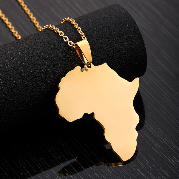 Moda vendendo mapa africano pingente colares homens mulheres de aço inoxidável cor de ouro África jóias presente