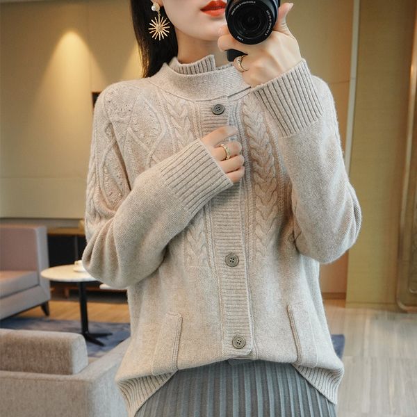 

women's jackets jacket cashmere solid color casual high-neck cardigan women korean wool long-sleeved large size loose dqzj, Black;brown