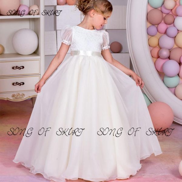 

girl's dresses bubble short sleeve chiffon wedding flower girl round neck first communion gowns daughter special occasion, Red;yellow
