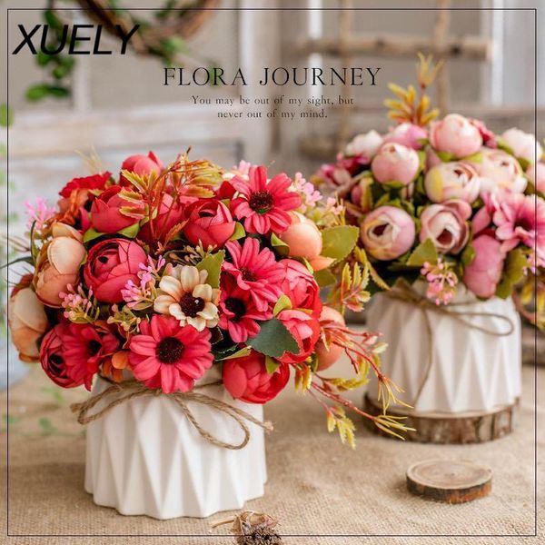 

artificial flower set plants potted rose simulation ceramic rope vase fake pot wedding home le decoration gift decorative flowers & wre wrea