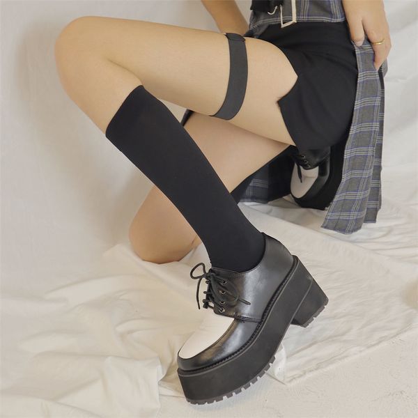 

sandals brand leisure shoelaces black white chunky heels platform cosy footwear women shoes pumps female
