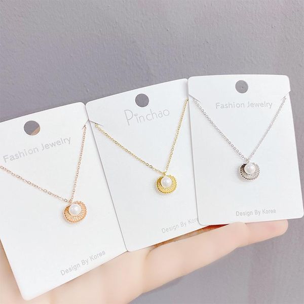 

chains 14k real gold plated fan pearl necklace shining bling zircon women clavicle chain elegant charm wedding pendant jewelry, Silver