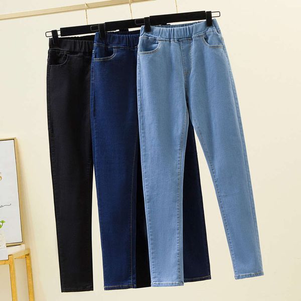 

large elastic waist spring fashion casual slim pencil pants, Blue