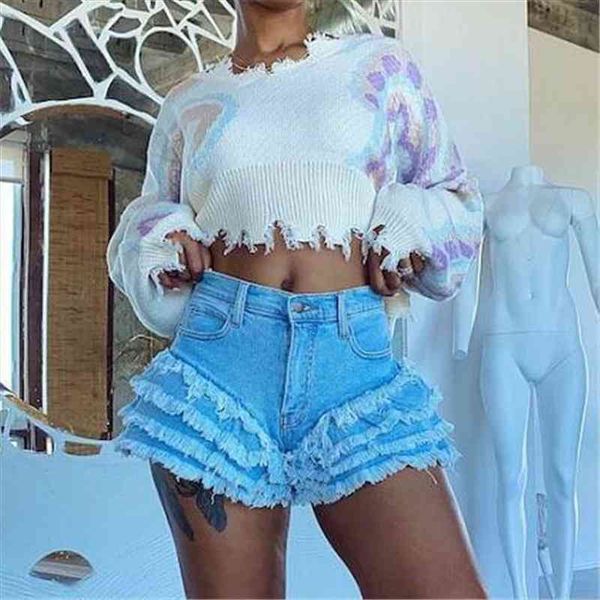 

summer high waisted denim women shorts push up plus size layer tassel ripped flared slim indie jean s 3xl, White;black