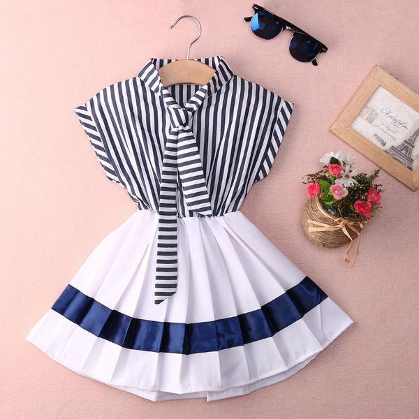 

girl's dresses cute navy & white kids baby girls princess knee length woven party dress 2-7t, Red;yellow