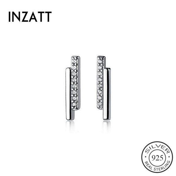 

inzareal 925 sterling silver geometric zircon line stud earrings for fashion women party fine jewelry punk accessories, Golden;silver